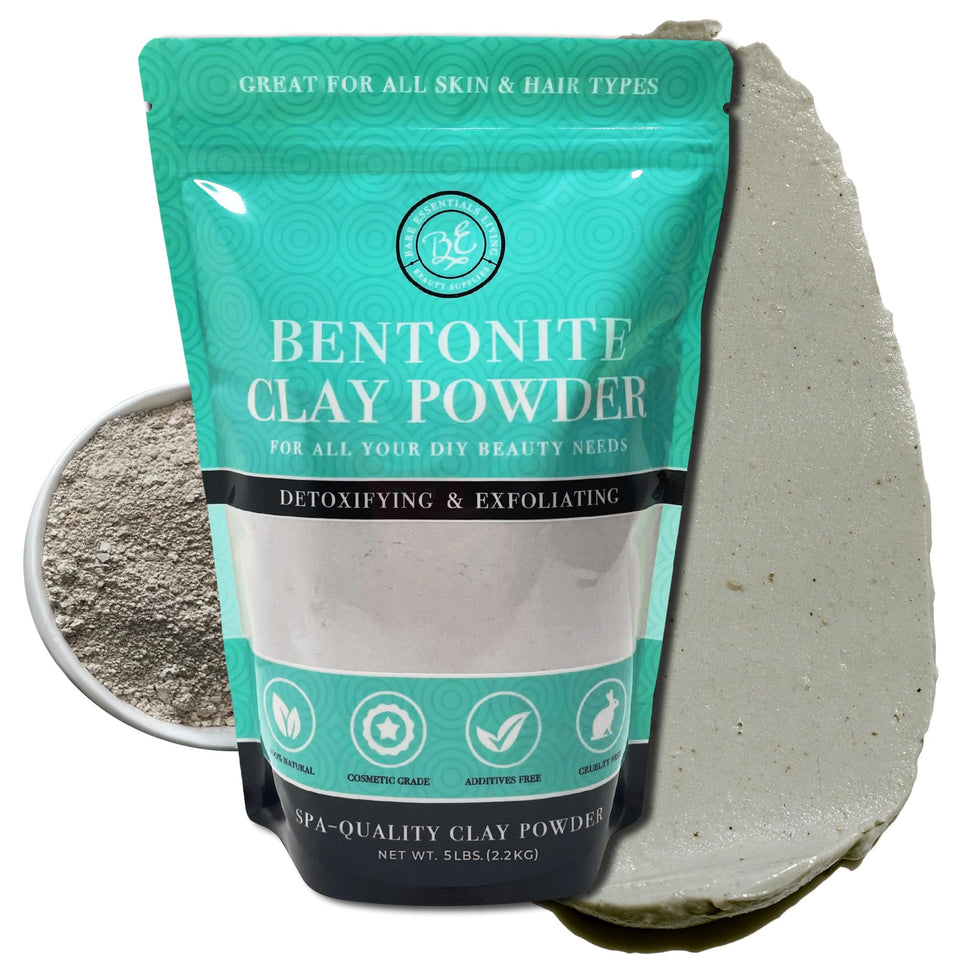 Bare Essentials Living bag front showing 5 lb bentonite clay and product labeling benefits