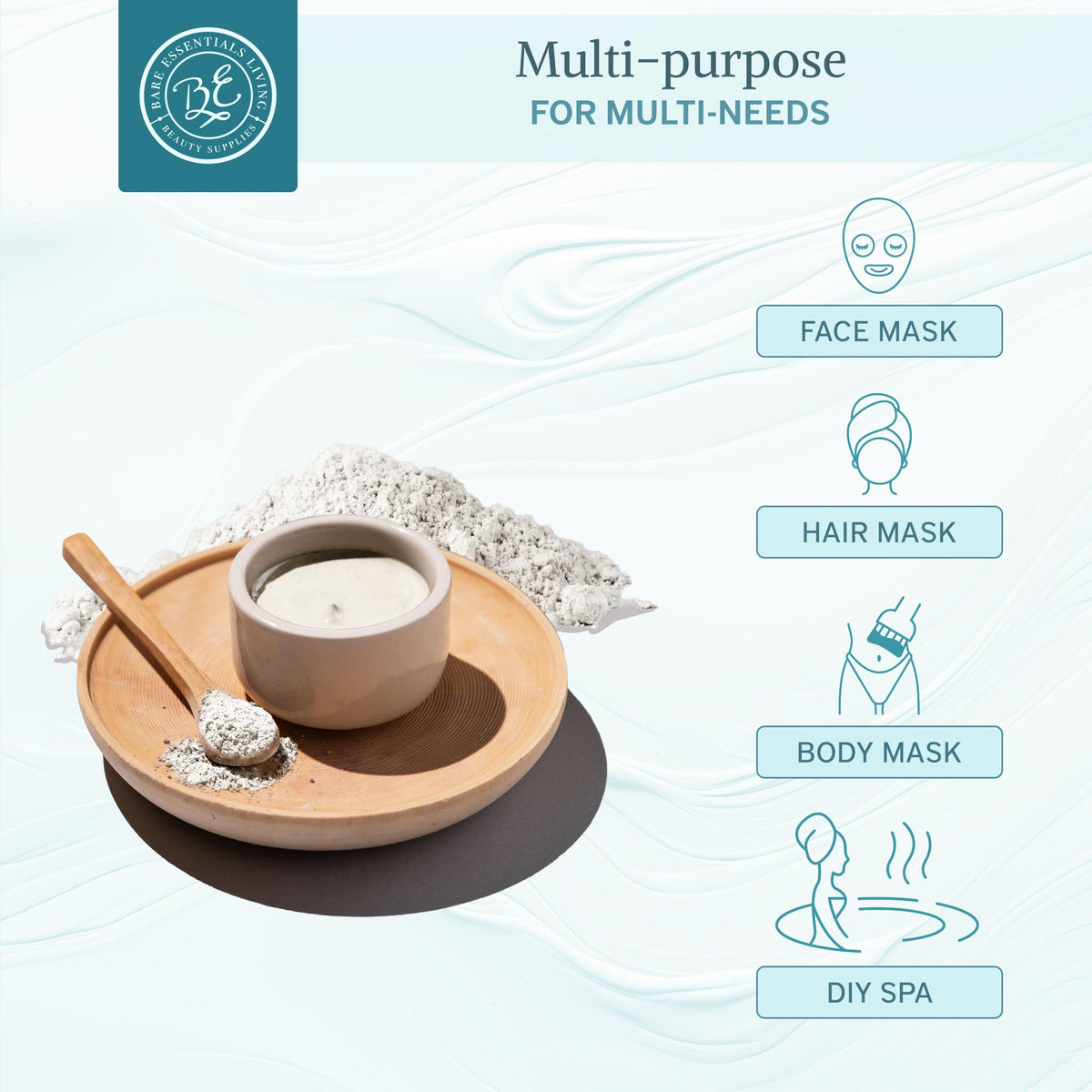 Bare Essentials Living close-up of fine white kaolin clay texture for smooth mixing