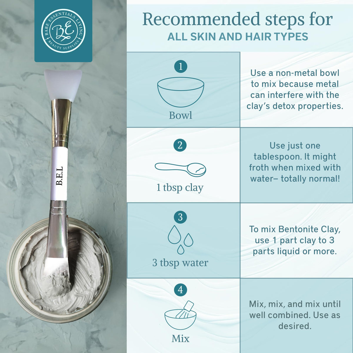 Bare Essentials Living clay added to bathtub illustrating relaxing detox soak