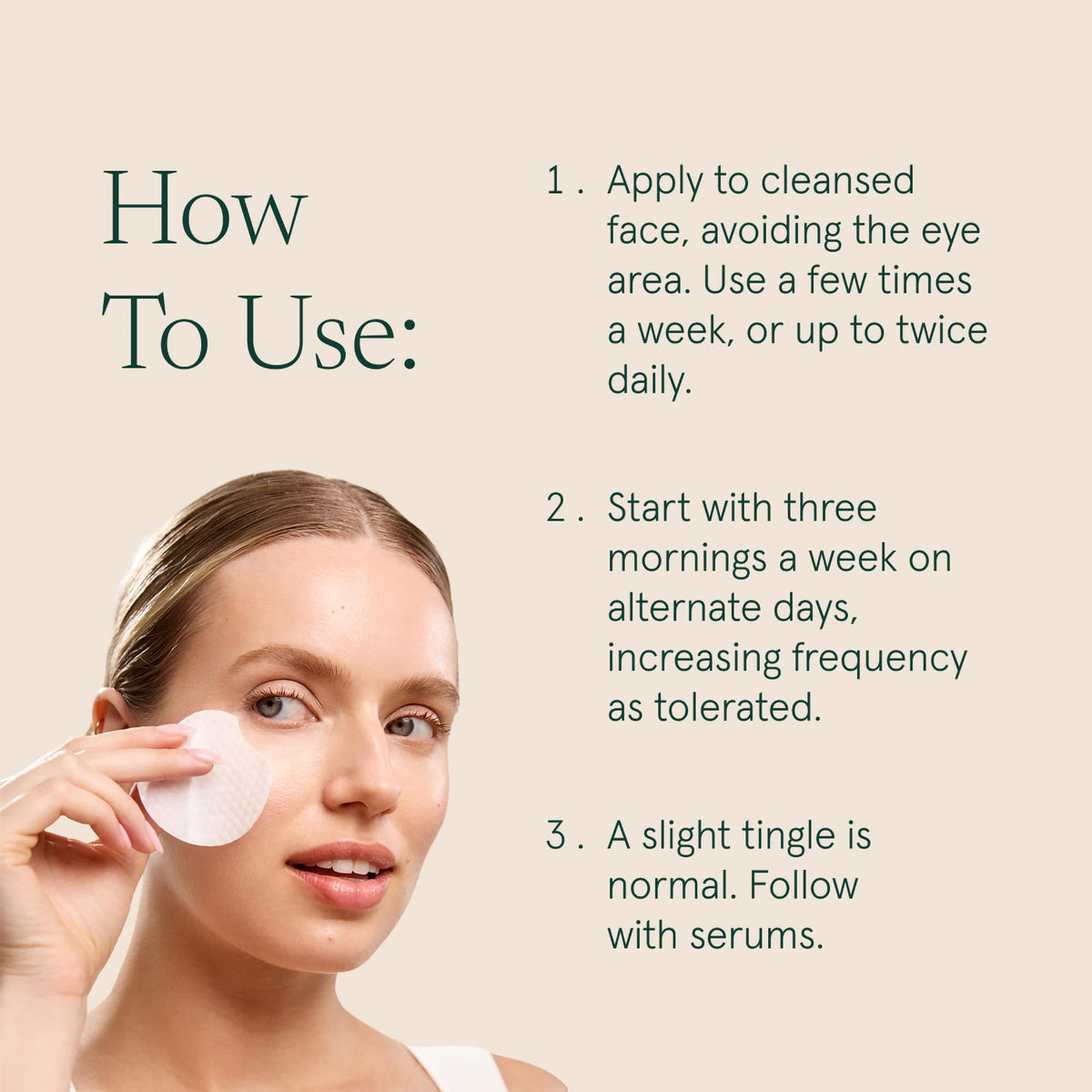 Barefaced pad being used on cheek showing gentle pore-clearing action