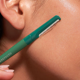 Barefaced product packaging label emphasizing award-winning facial tool