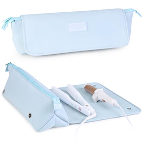 BAREFOOT CARIBOU front view baby blue bag showing compact travel-ready design and protection