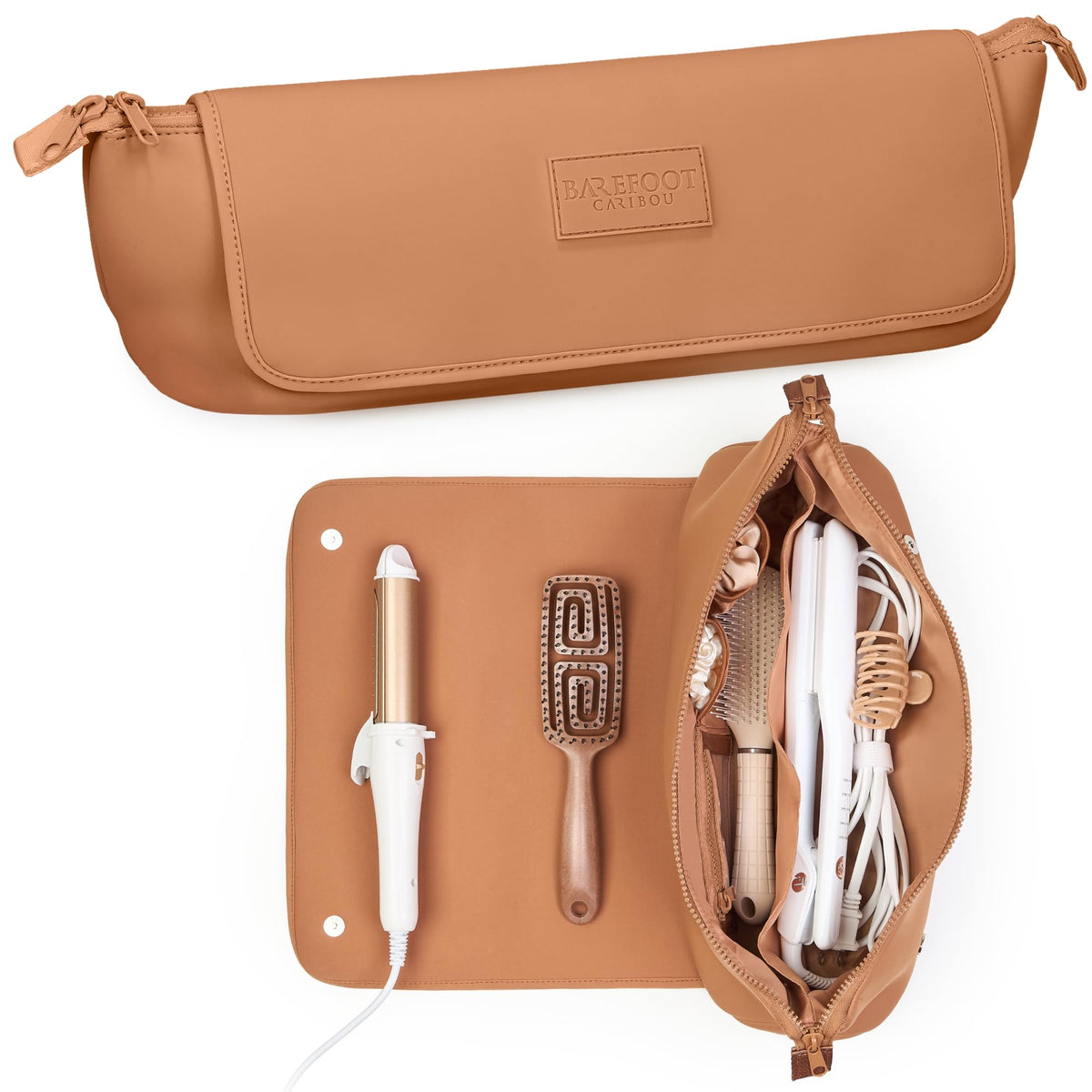 BAREFOOT CARIBOU front pouch view showing compact organizer and magnetic closure benefit