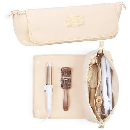 BAREFOOT CARIBOU front view of ivory travel bag showing compact protection