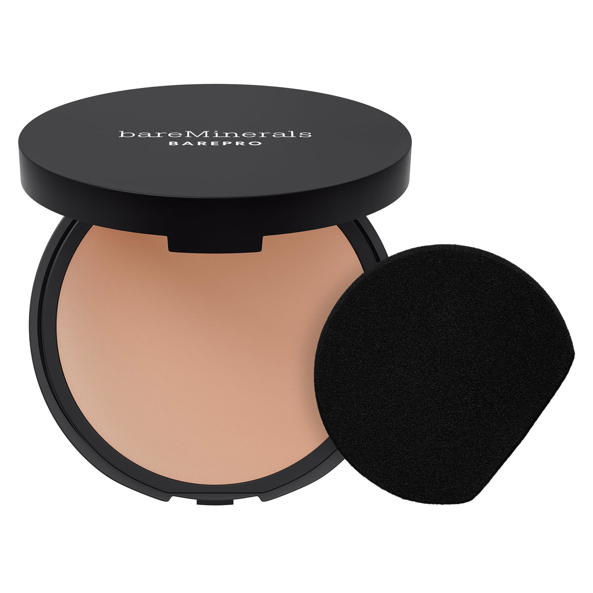 bareMinerals compact front view showing sleek packaging and shade label benefit portability