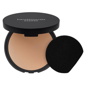 bareMinerals compact front view showing shade Medium 32 Cool and sleek packaging benefit travel-ready