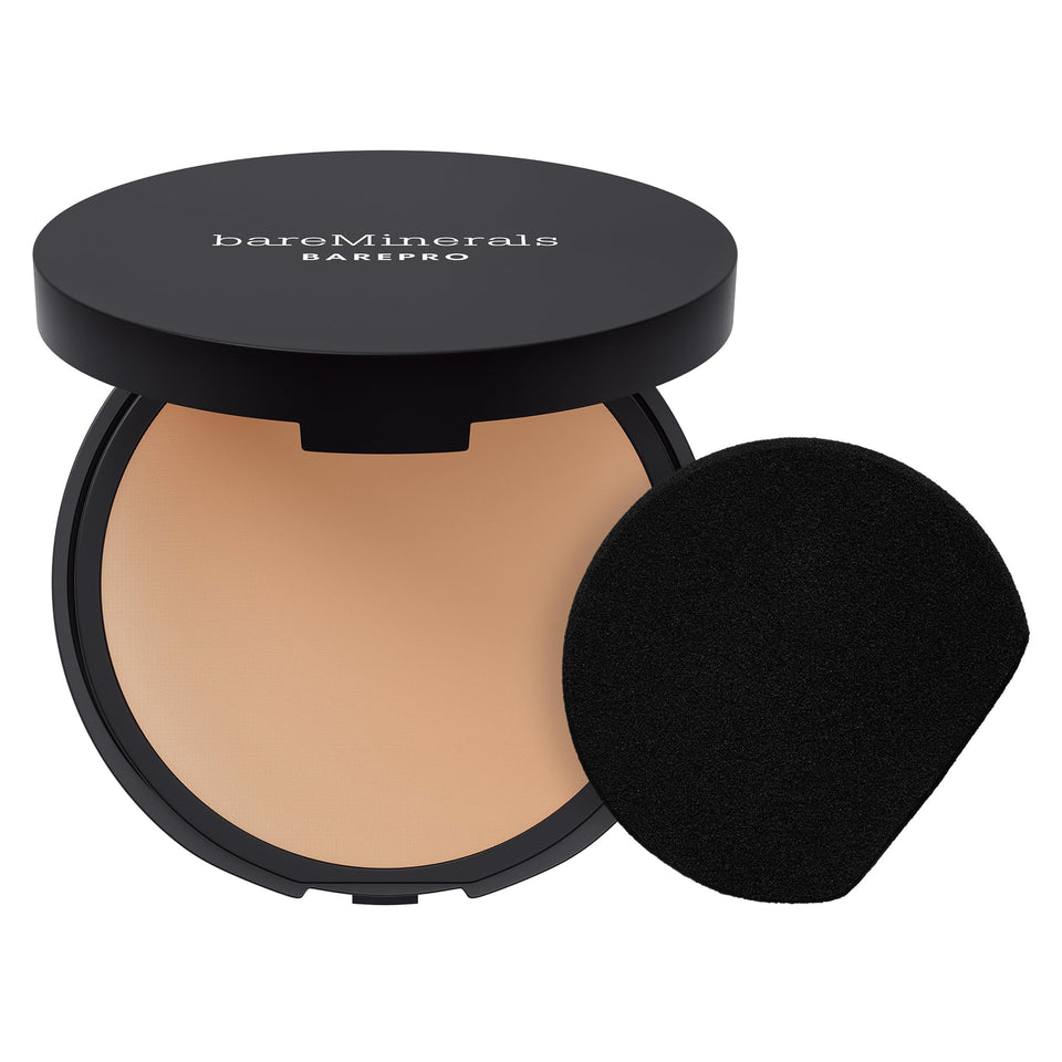 bareMinerals barePro compact open showing pressed powder, easy touch-up benefit