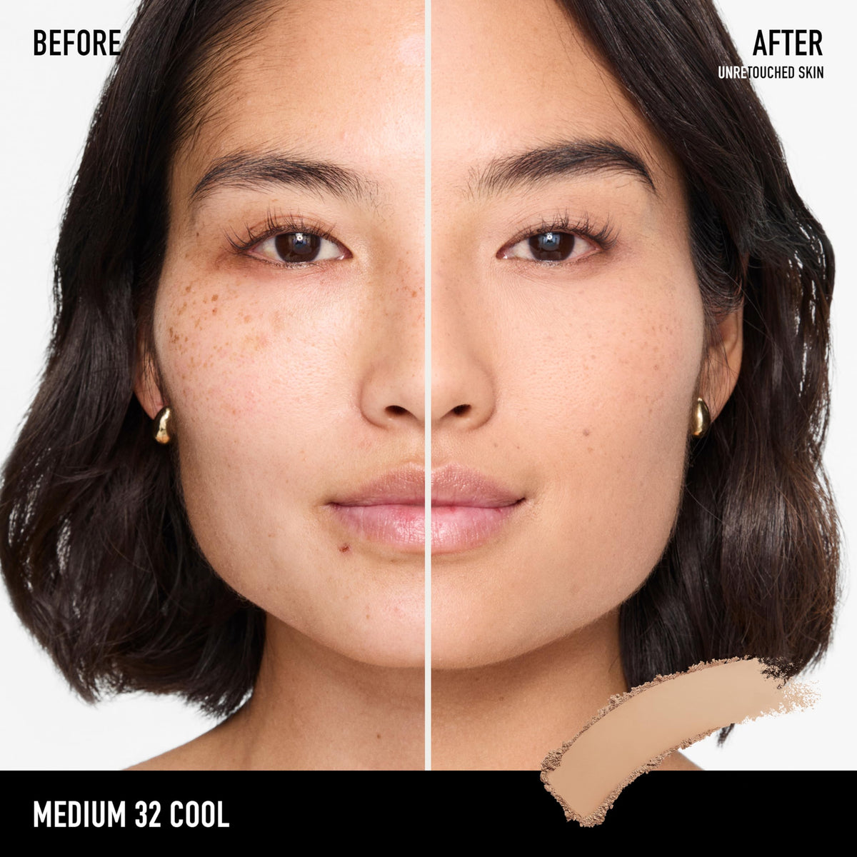 bareMinerals open compact showing powder pan and shade Medium 32 Cool for easy color selection