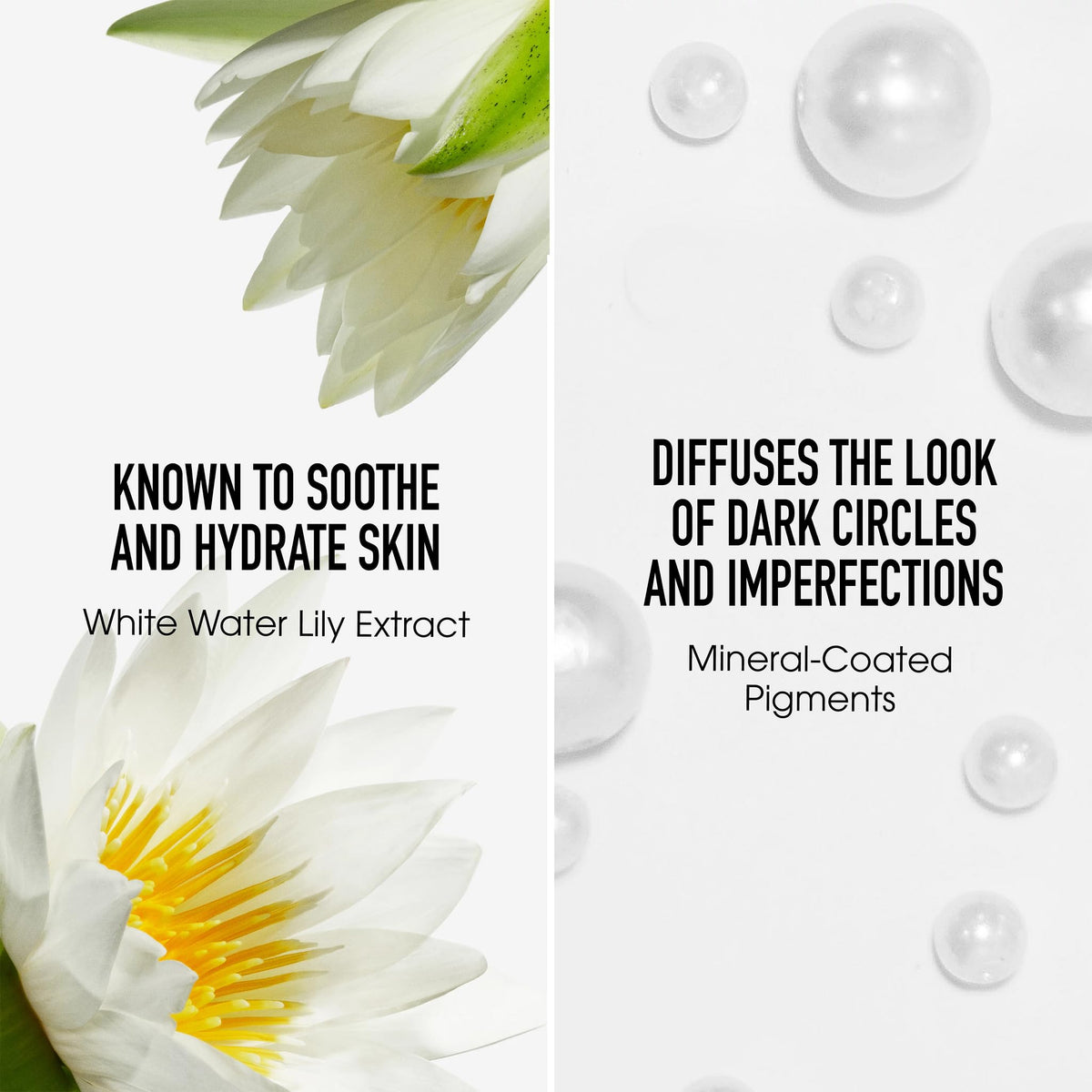 bareMinerals before and after under-eye comparison illustrating visible brightening and even tone benefit