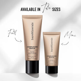 bareMinerals before and after on face showing evening tone and blurred imperfections benefit