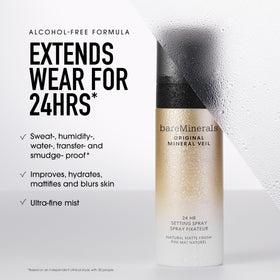 bareMinerals bottle label clear view highlighting clean, alcohol-free formula benefit