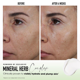 bareMinerals jar open revealing creamy texture, communicates luxurious moisturizing benefit