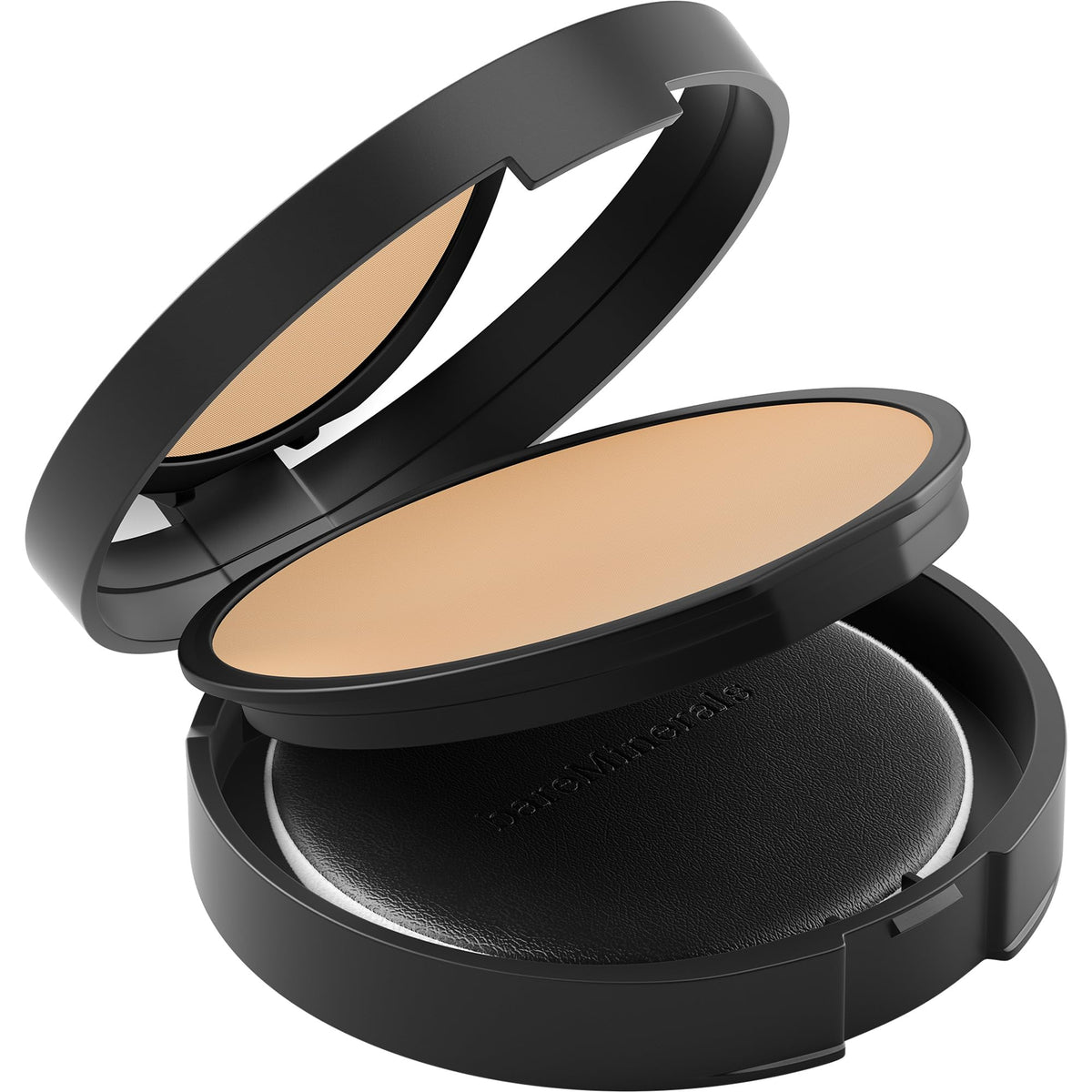 bareMinerals compact with brush application demonstrating all-over sweeping benefit: natural, even coverage