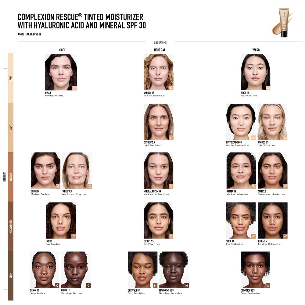 bareMinerals tinted moisturizer being blended on cheek for dewy finish
