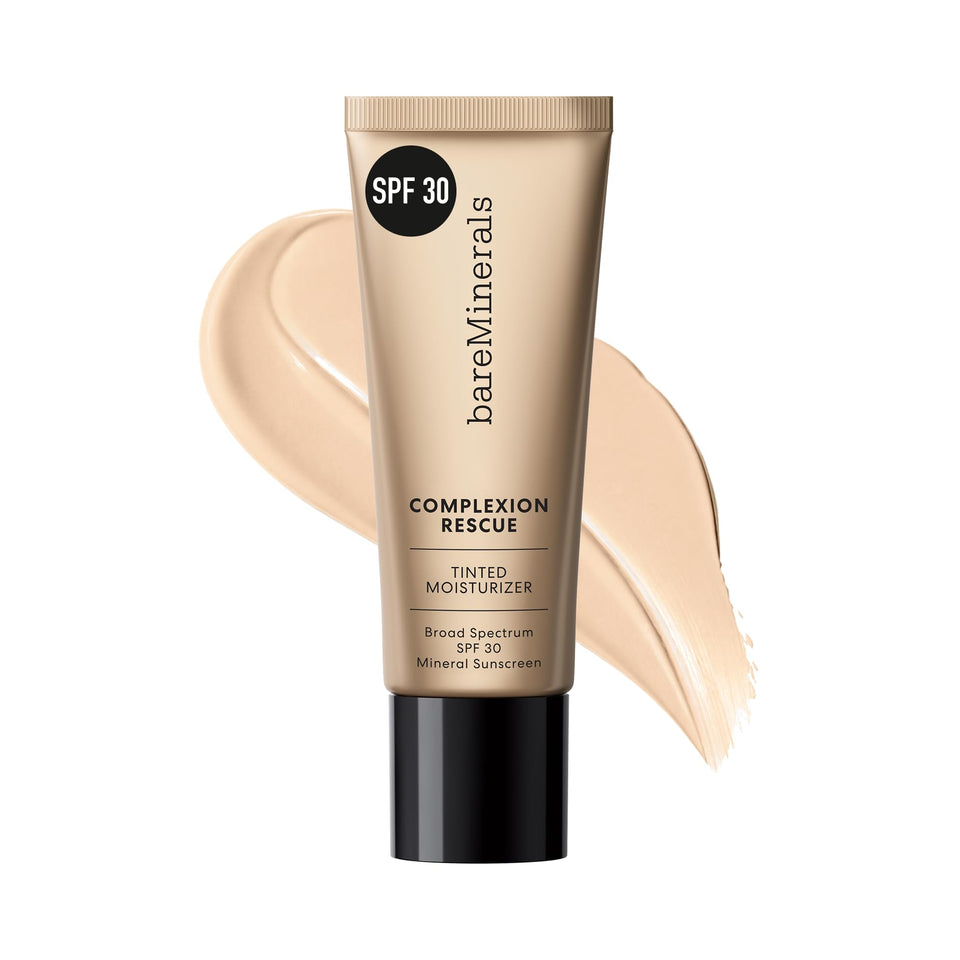 bareMinerals tube front view shows compact SPF protection and brand trust