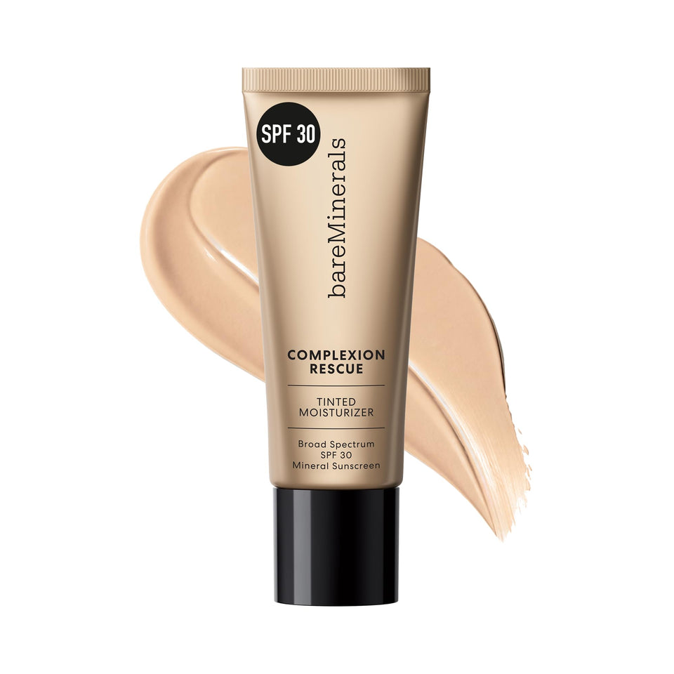 bareMinerals front packaging of Complexion Rescue Opal 01 showing tube and label benefit