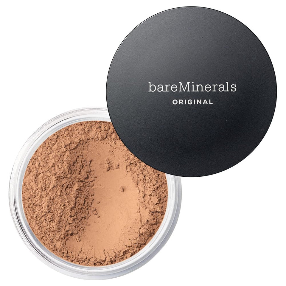 bareMinerals front packaging of Medium Tan 18 jar showing clean design and benefit