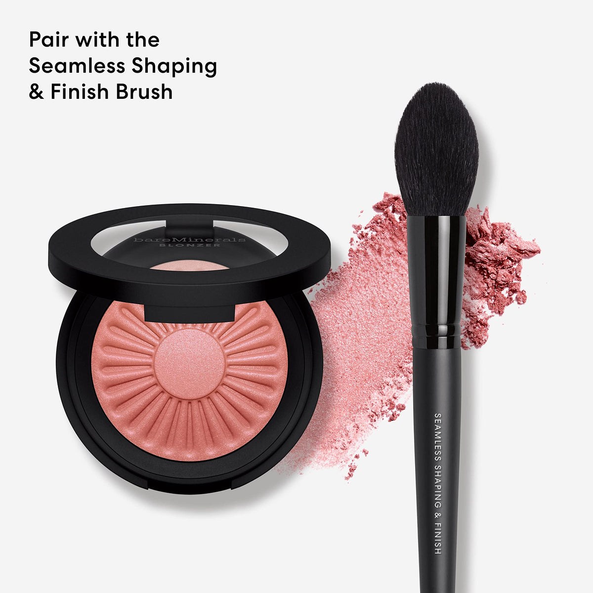 bareMinerals label close-up showing vegan, cruelty-free and talc-free features