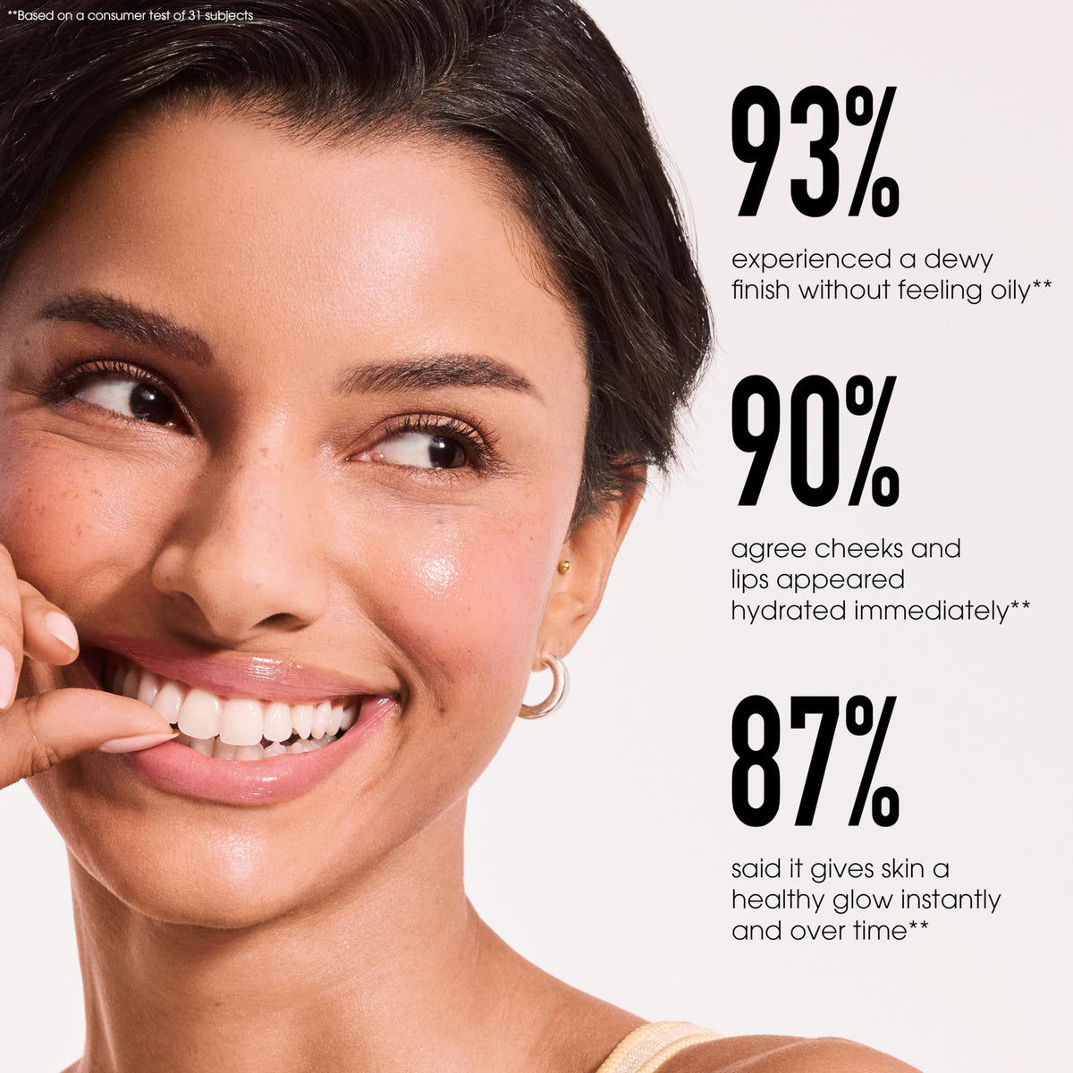 bareMinerals applied to lips illustrating comfortable color and soft sheen
