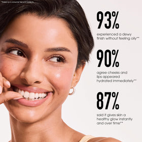 bareMinerals applied to lips illustrating comfortable color and soft sheen