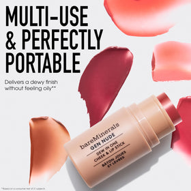 bareMinerals size comparison with a phone highlighting pocket-friendly portability