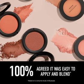 bareMinerals blush being applied with brush for buildable, blended cheek color