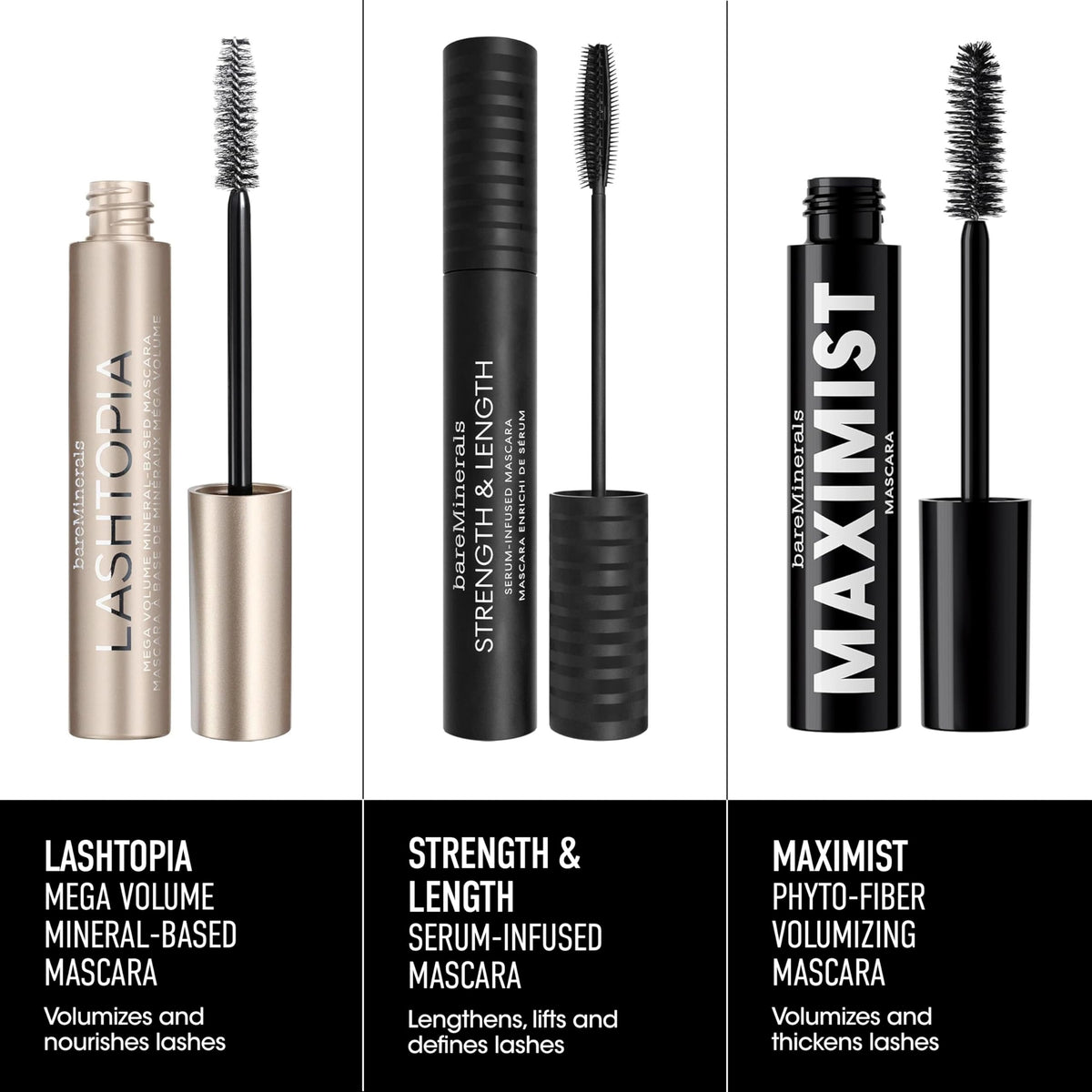 bareMinerals applied on model showing fanned lashes and long-wear benefit