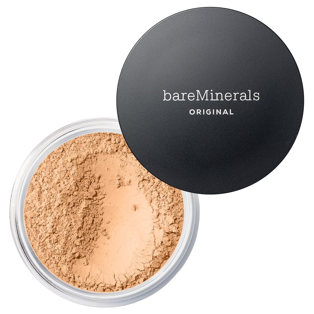 bareMinerals jar front view showing product and clear lid, highlights natural coverage
