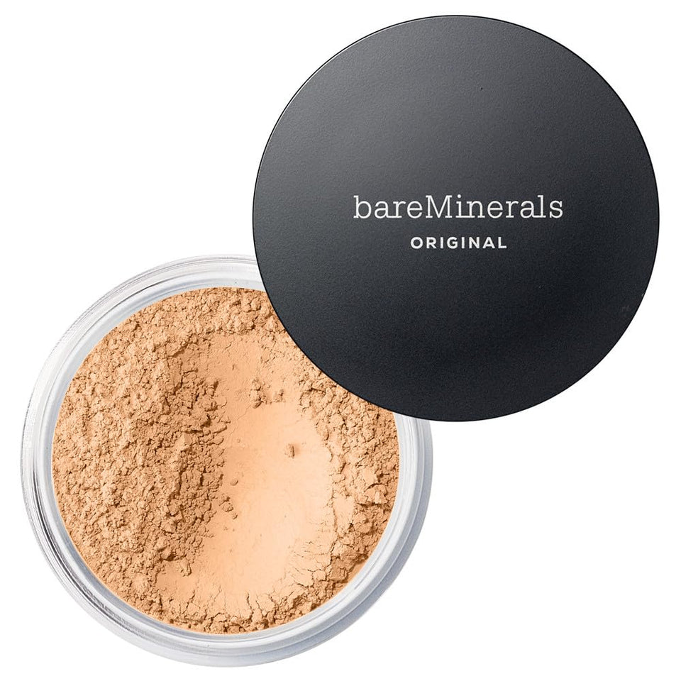 bareMinerals jar front view showing product and clear lid, highlights natural coverage