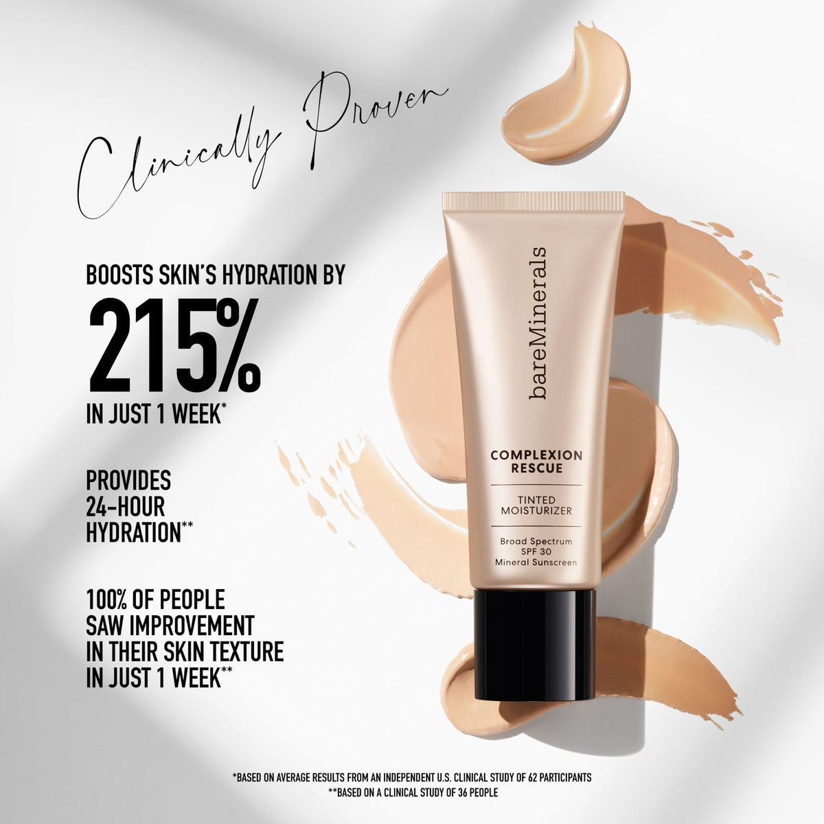 bareMinerals open cap and SPF 30 label showing mineral sun protection benefit