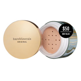 bareMinerals open jar top view revealing loose mineral powder for easy use