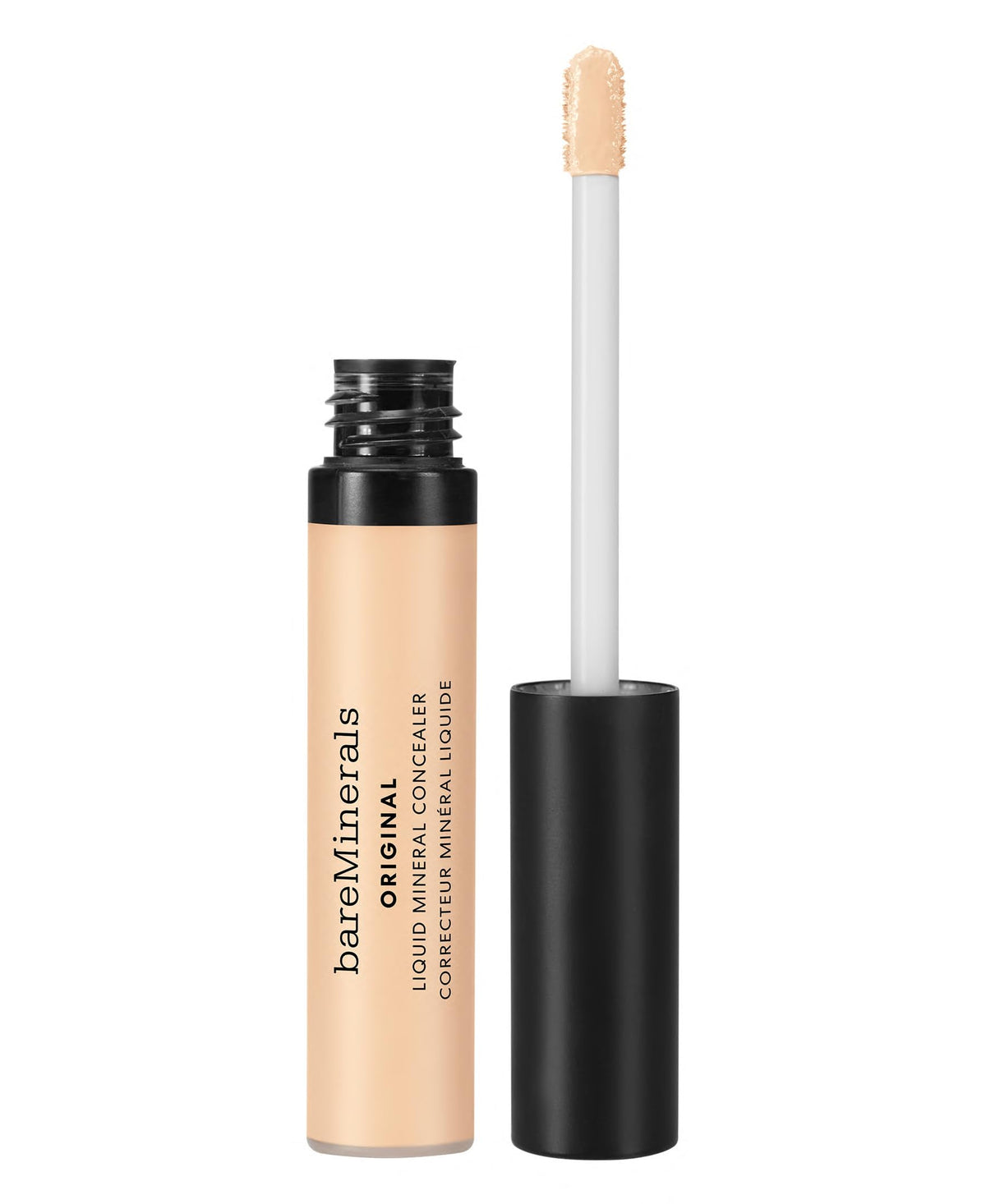bareMinerals front tube of Original Liquid Mineral Concealer showing brand and packaging benefit of precise application