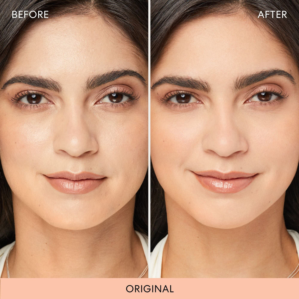 bareMinerals powder being swept with a brush, lightweight application benefit