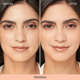 bareMinerals powder being swept with a brush, lightweight application benefit