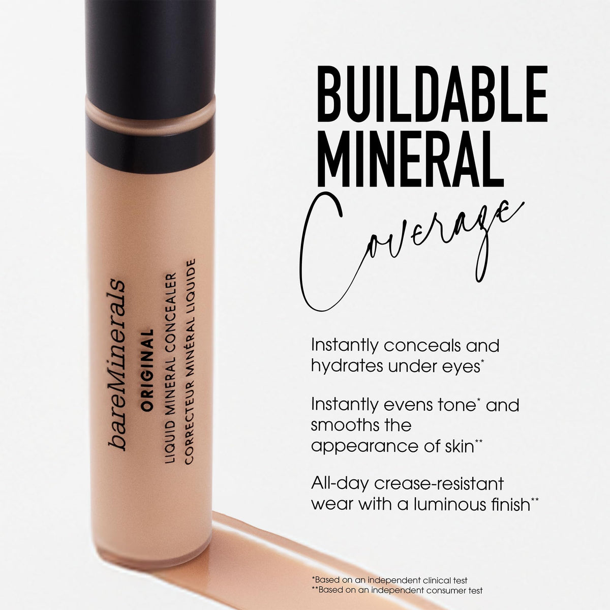 bareMinerals texture close-up highlighting silky liquid finish that smooths and minimizes the look of fine lines
