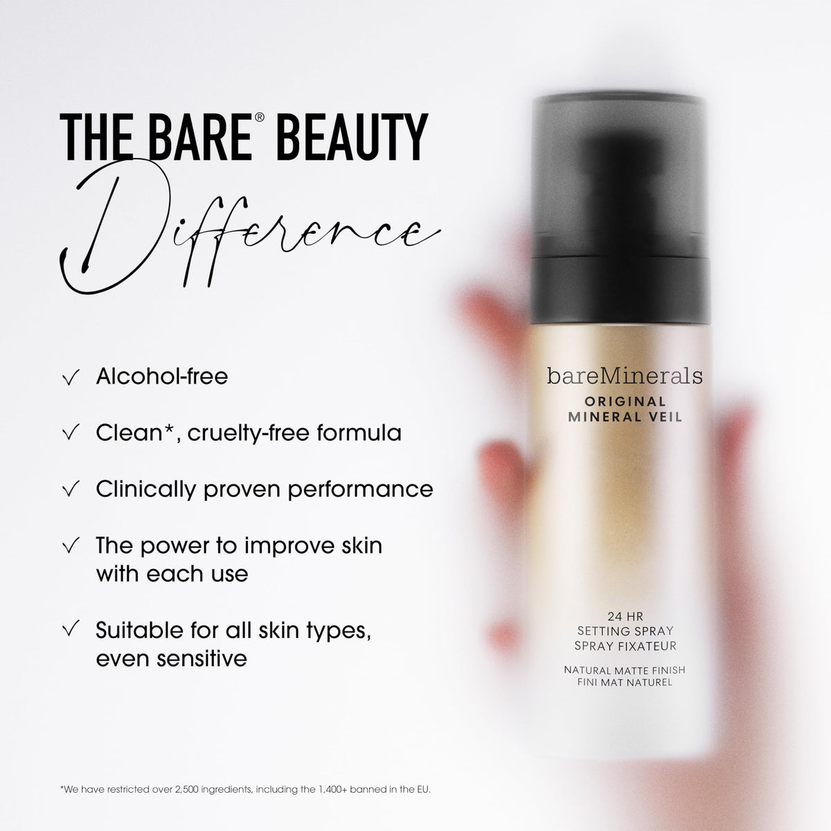bareMinerals mist settling on skin texture closeup showing blurring benefit