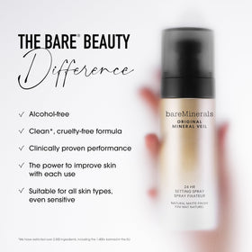 bareMinerals mist settling on skin texture closeup showing blurring benefit