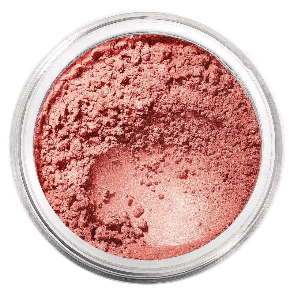 bareMinerals jar front view showing Vintage Peach blush and packaging benefit of clean ingredients