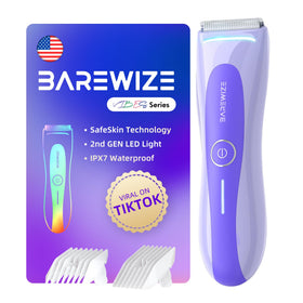 BAREWIZE trimmer front view shows compact design and color, promoting easy travel