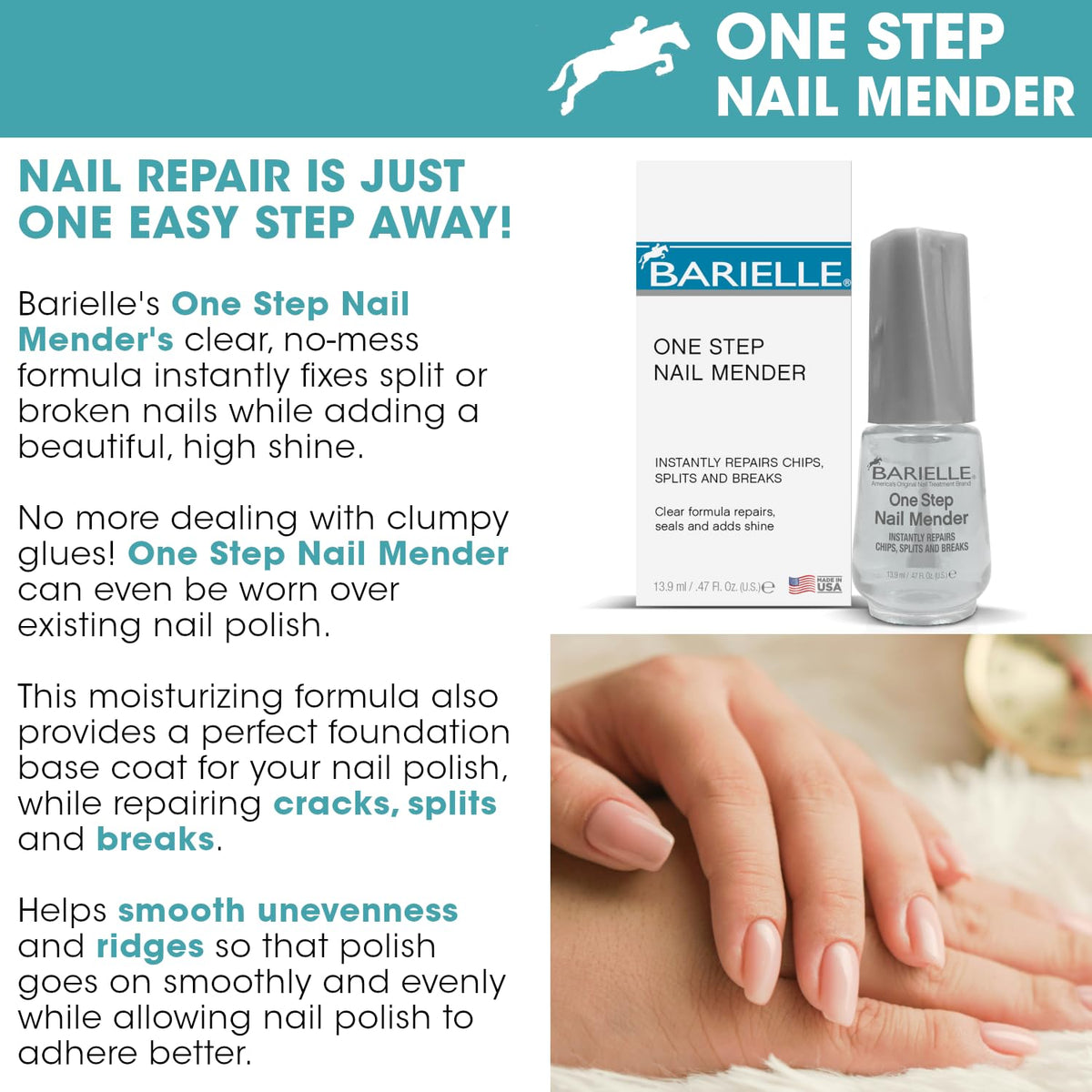 BARIELLE before and after finger showing repaired split nail