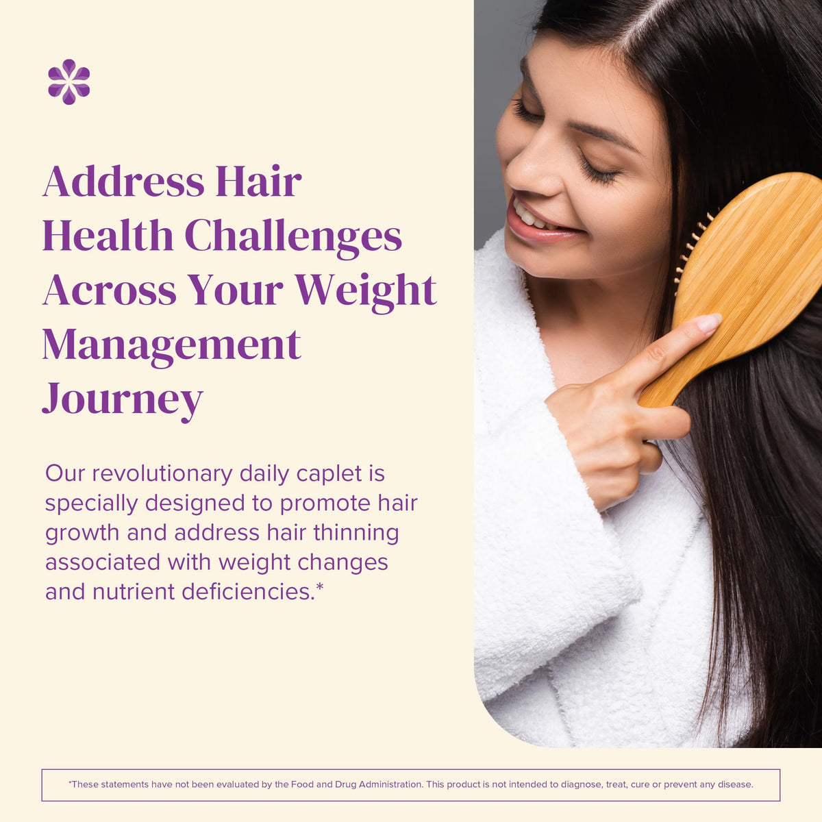 BariMelts caplet in hand beside hair brush to illustrate supportive use