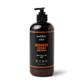 Barrel & Oak front bottle showing bourbon cedar scent and clear packaging benefit