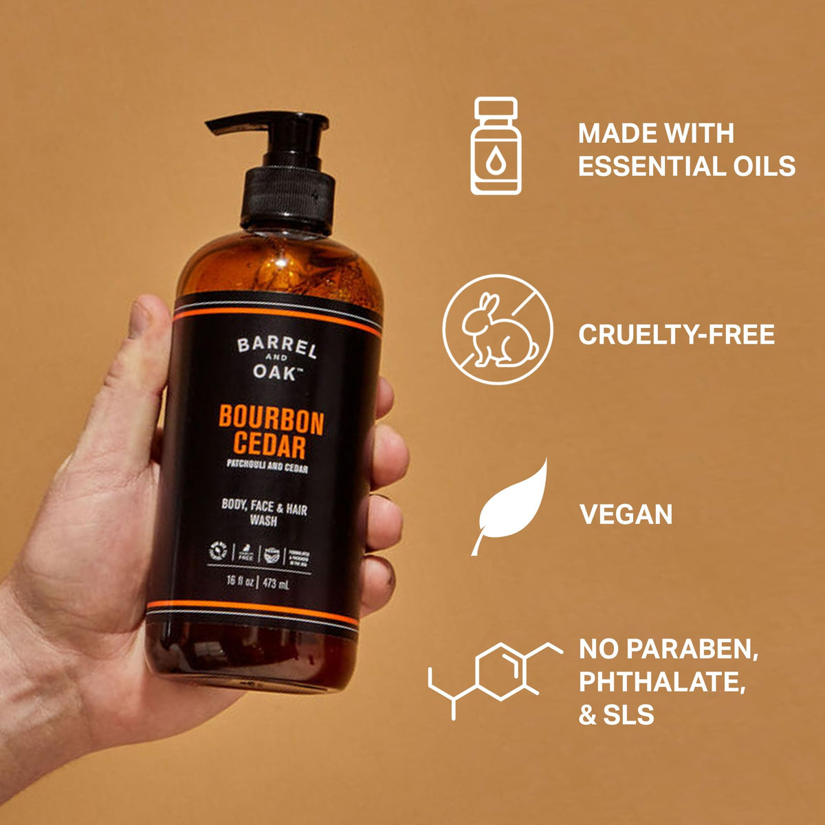 Barrel & Oak being used in shower with loofah for efficient all-in-one grooming