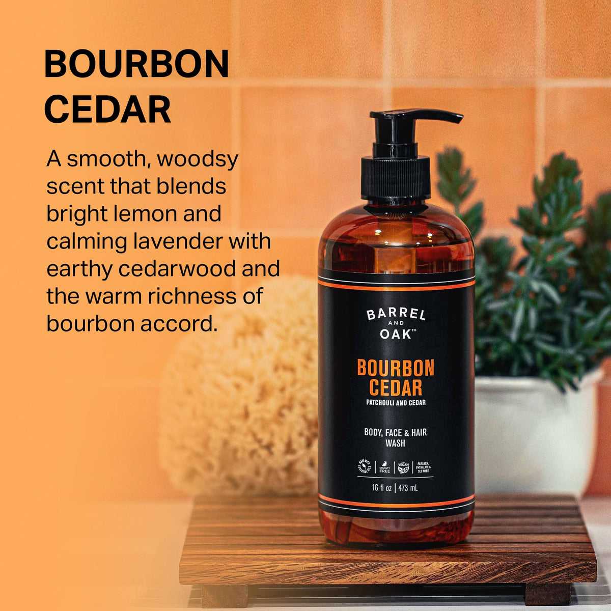Barrel & Oak ingredients label close-up showing plant-based, vegan benefit