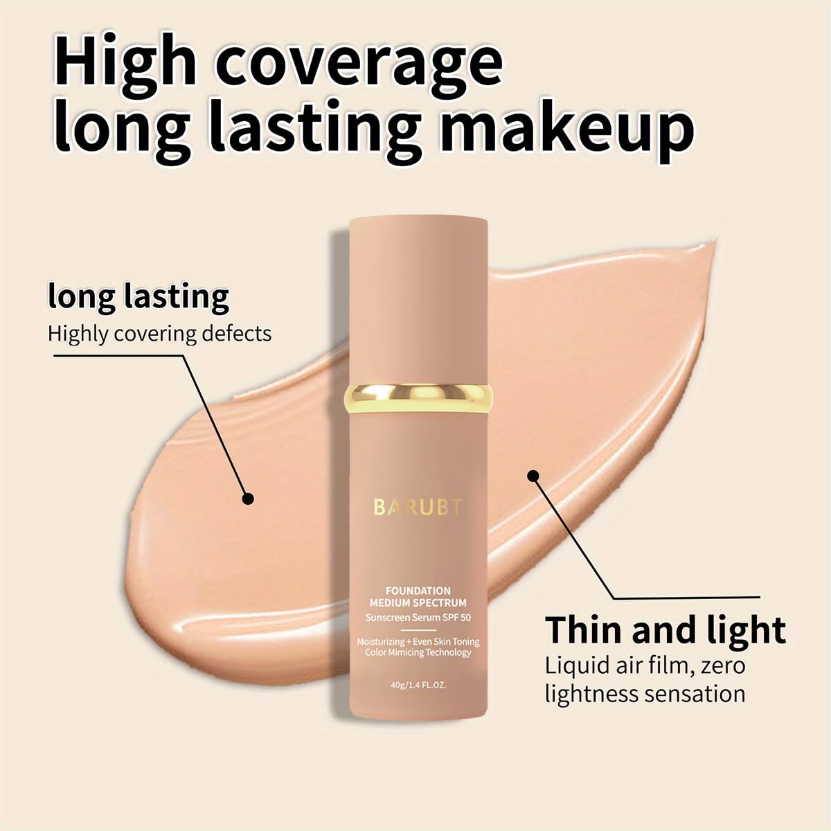 BARUBT pump dispensing lightweight foundation texture for easy blending