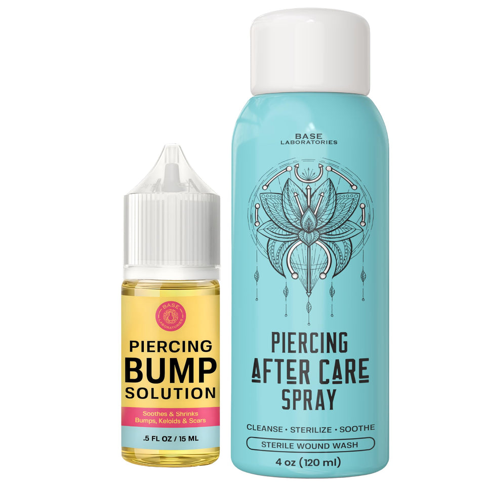 BASE LABORATORIES kit front packaging showing saline spray and keloid oil benefits