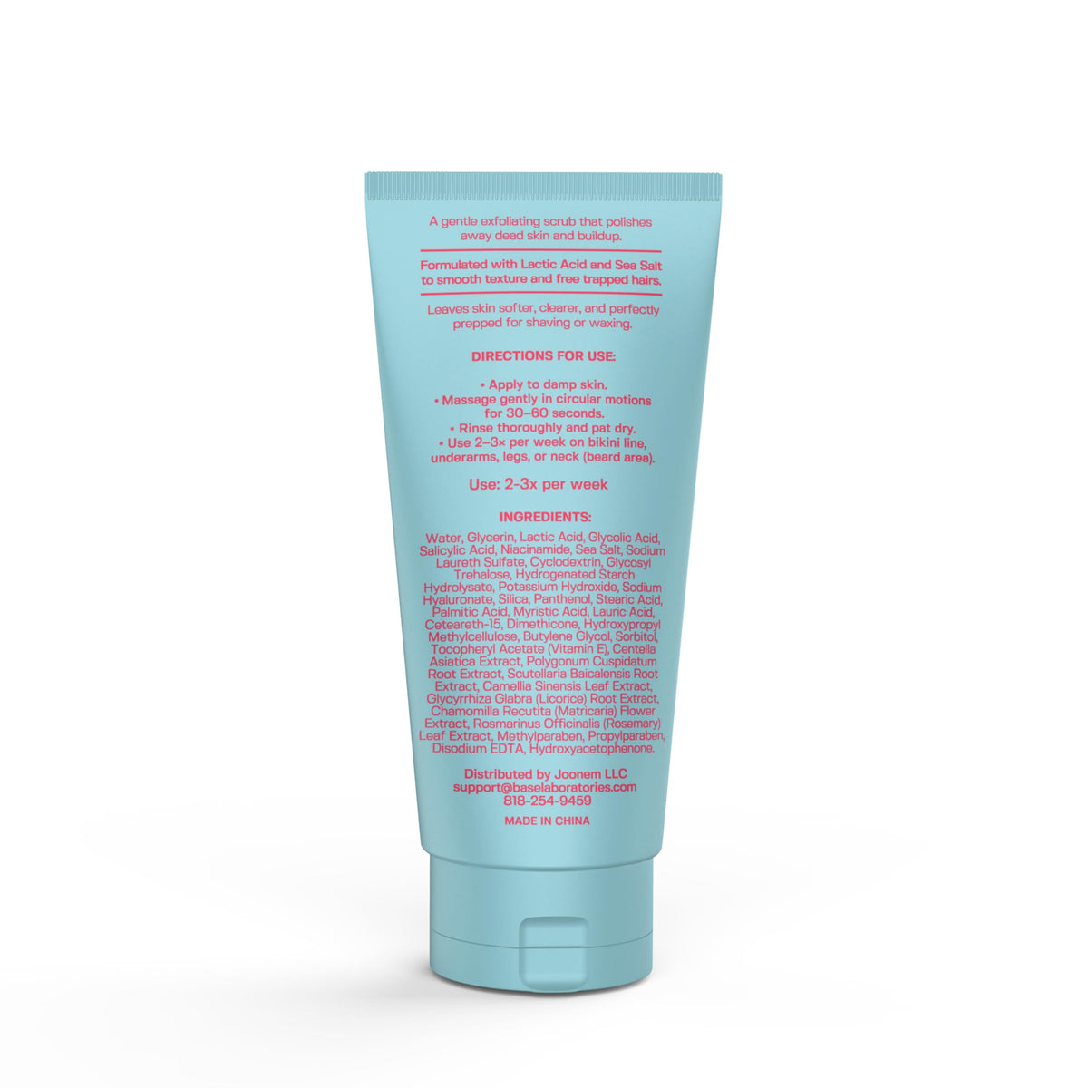 BASE LABORATORIES ingredient list label emphasizing active acids