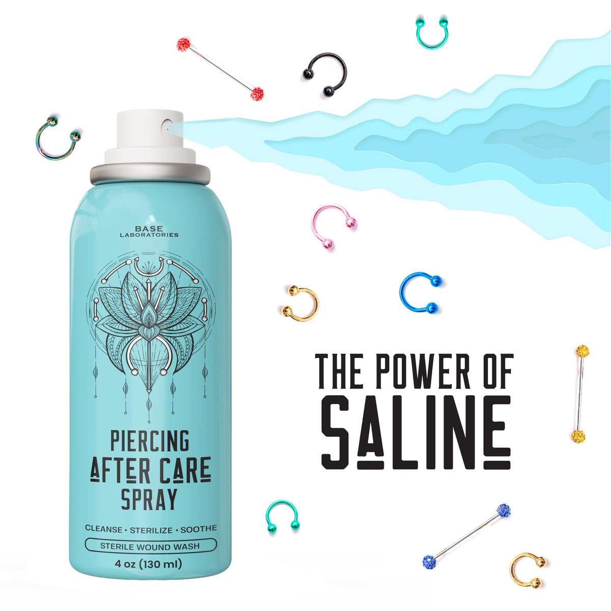 BASE LABORATORIES used on nostril piercing to soothe and sanitize without irritation