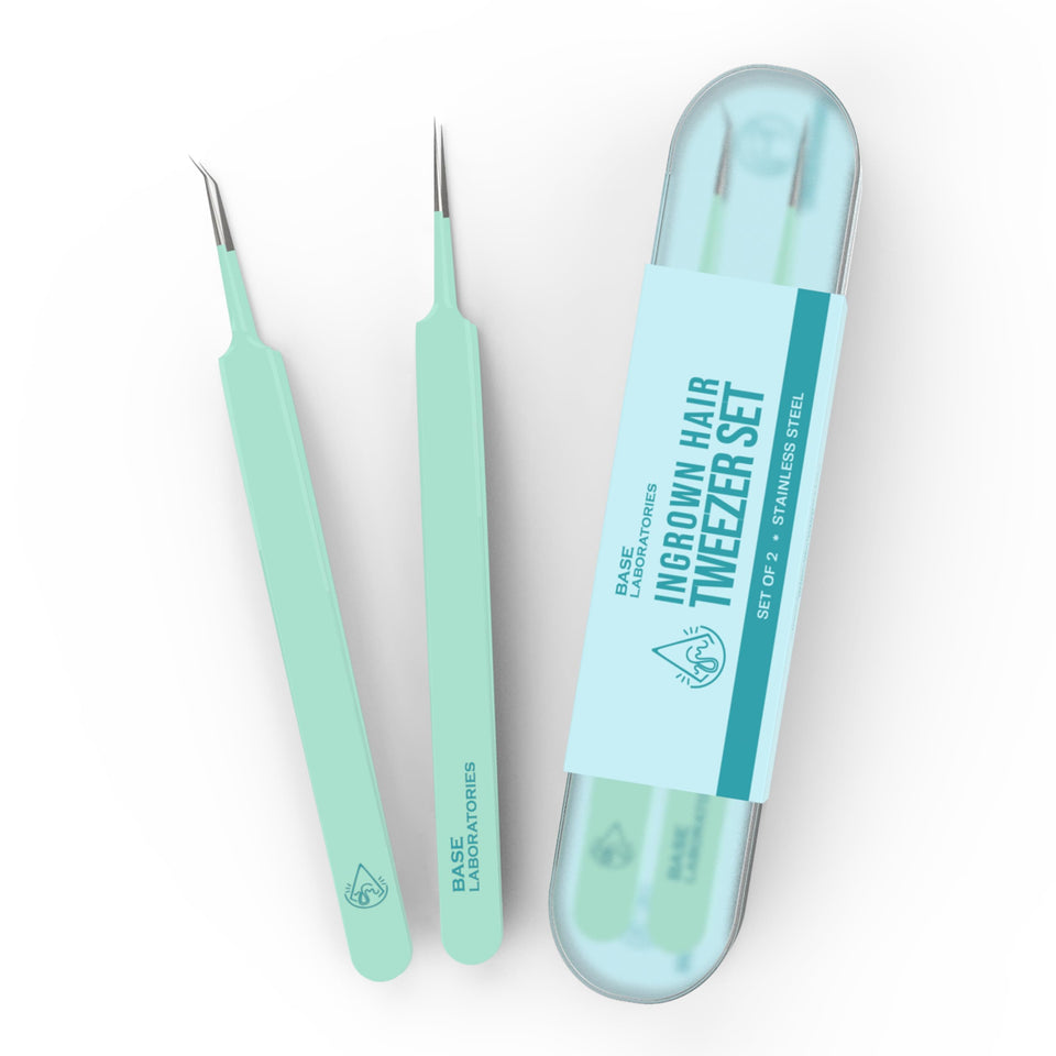 BASE LABORATORIES tweezer set front packaging showing both tools and case for neat storage