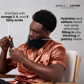 Bask & Lather label close-up highlighting natural ingredients and clarity